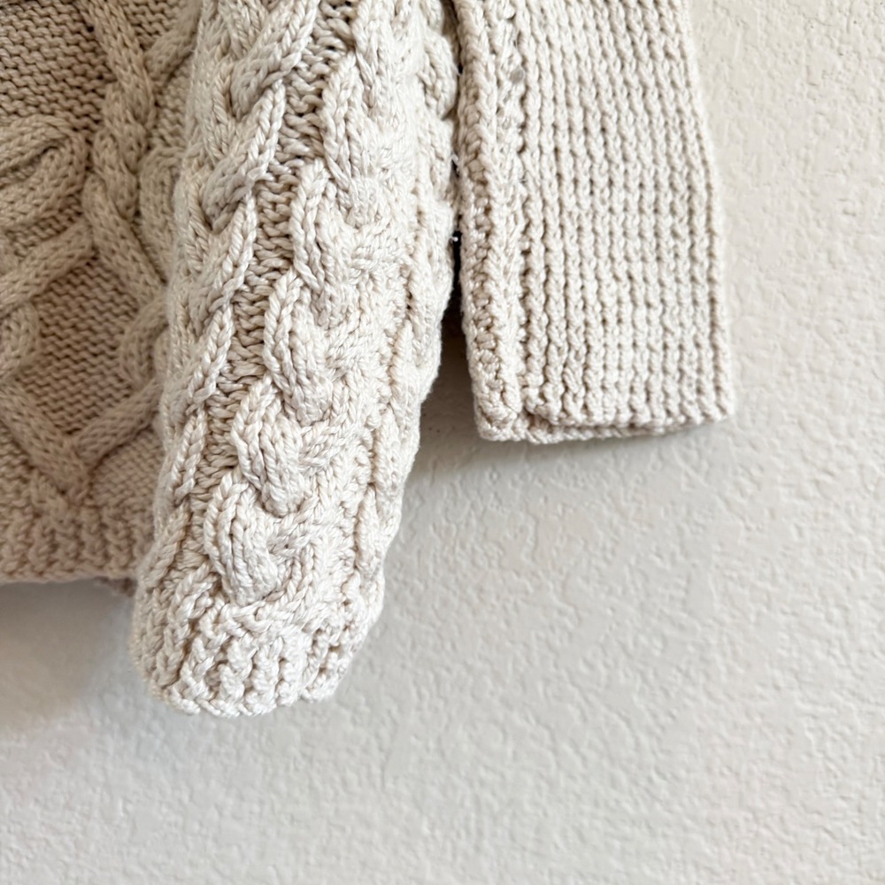 Chunky Cable Knit Open Front Cardigan Beige Cream‎ Oversized Boxy Sweater Womens - Picture 7 of 11